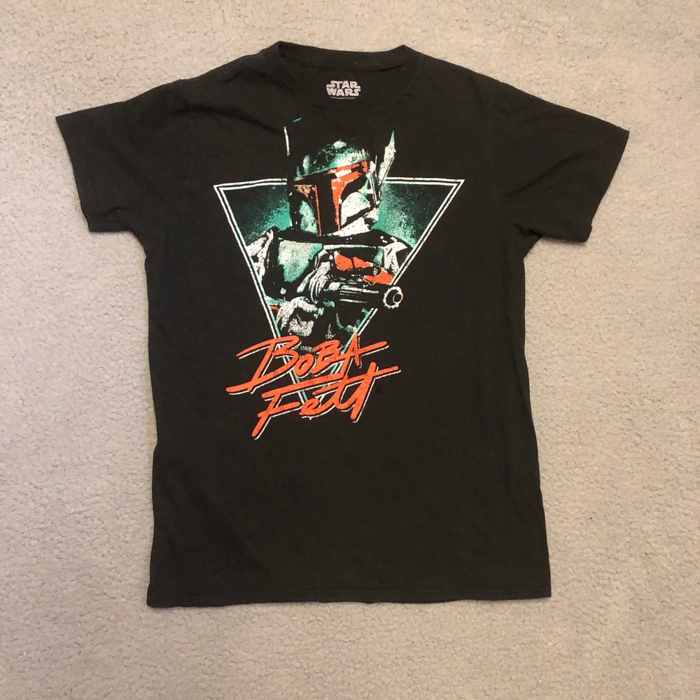 Star Wars Boba Fett Graphic Tee Black Small Vtg Style Mandalorian Sci-Fi Shirt
